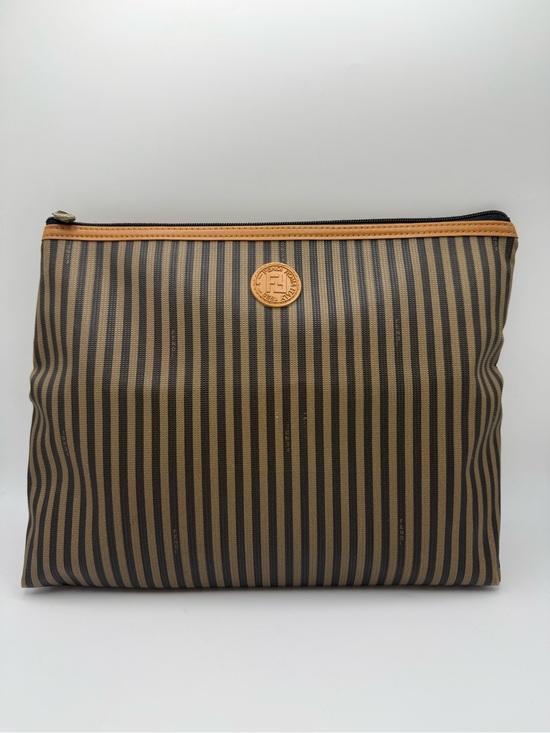 Fendi Handbags - Vintage Fendi Pequin Striped Canvas Leather pouch